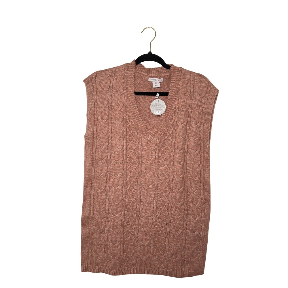 Sincerly Jules Medium Salmon Pink V Neck Preppy Cable Knit Top Granola Chic